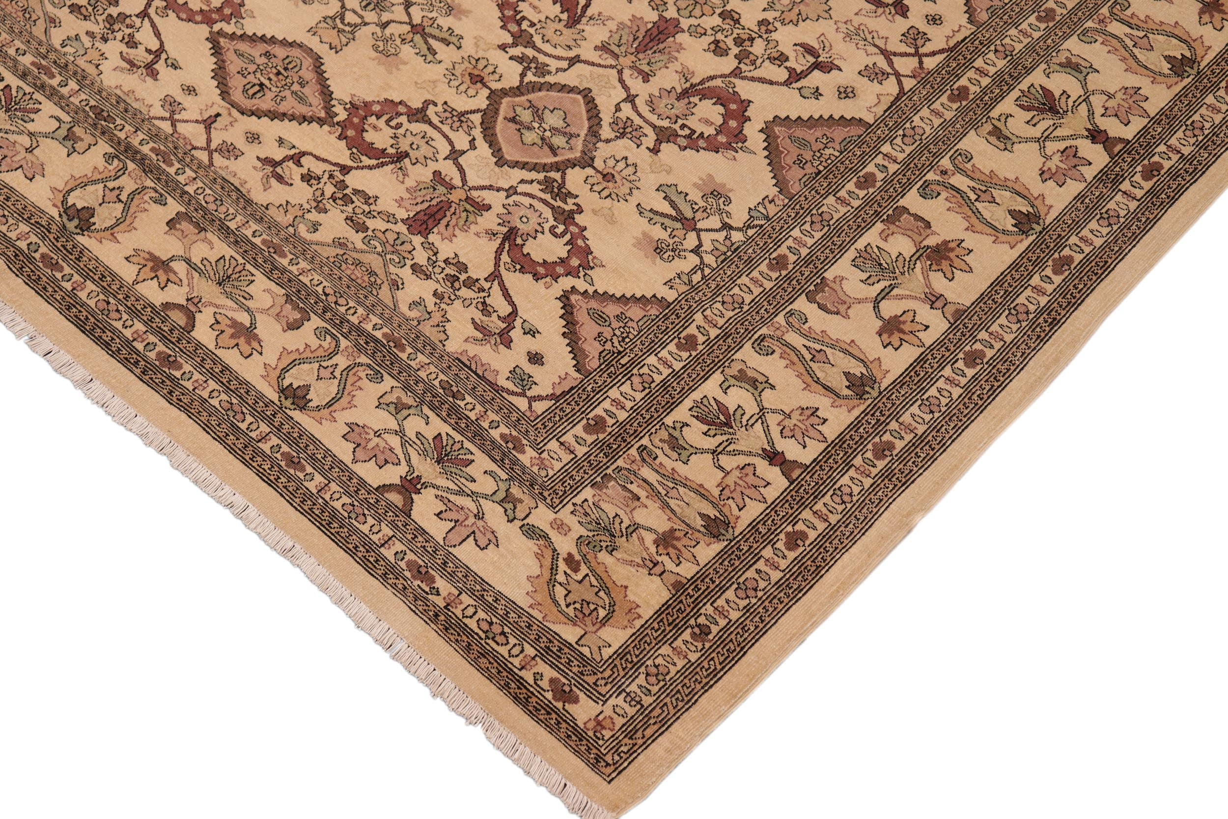 handmade Transitional Antique Beige Brown Hand Knotted RECTANGLE 100% WOOL area rug 9' x 9'