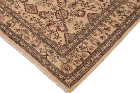 handmade Transitional Antique Beige Brown Hand Knotted RECTANGLE 100% WOOL area rug 9' x 9'