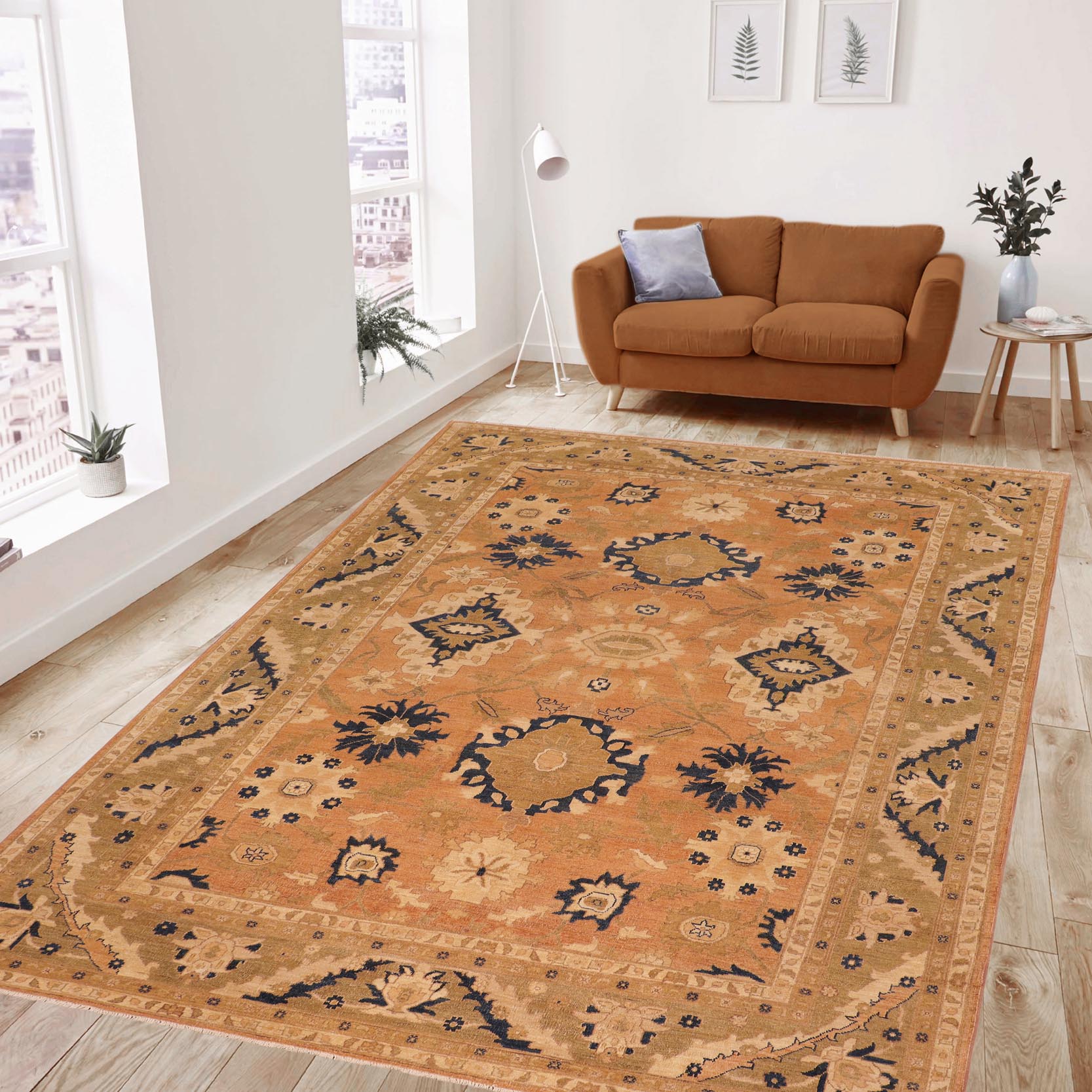 handmade Traditional Kafkaz Orange Lt. Green Hand Knotted RECTANGLE 100% WOOL area rug 8x10