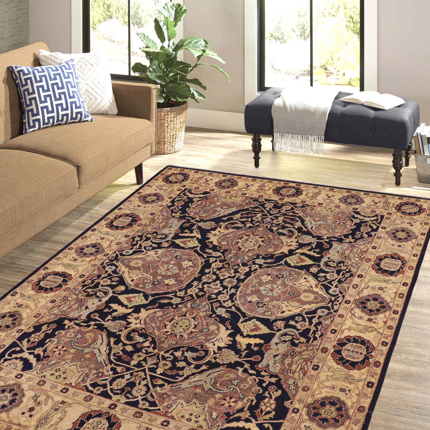 handmade Traditional Kafkaz Blue Tan Hand Knotted RECTANGLE 100% WOOL area rug 8x10