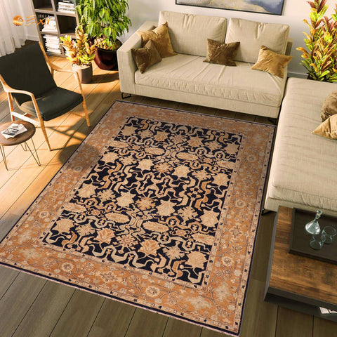 handmade Transitional Kafkaz Blue Orange Hand Knotted RECTANGLE 100% WOOL area rug 8' x 10'
