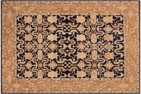 handmade Transitional Kafkaz Blue Orange Hand Knotted RECTANGLE 100% WOOL area rug 8' x 10'