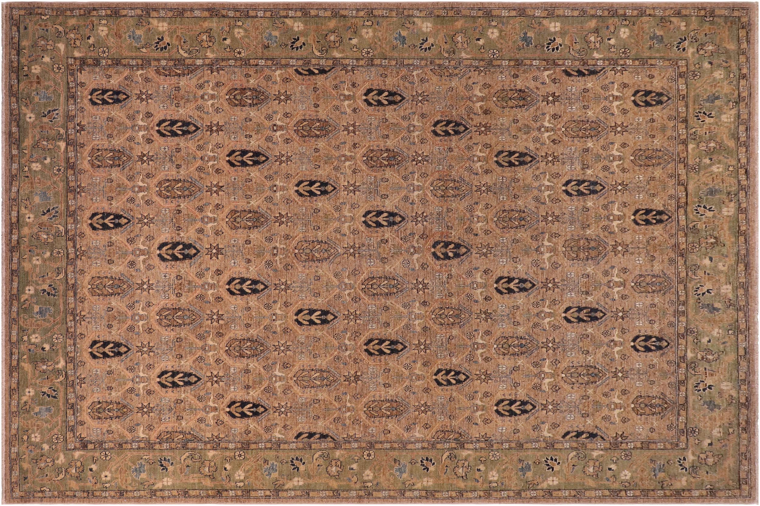 handmade Transitional Kafkaz Tan Lt. Green Hand Knotted RECTANGLE 100% WOOL area rug 8' x 10'