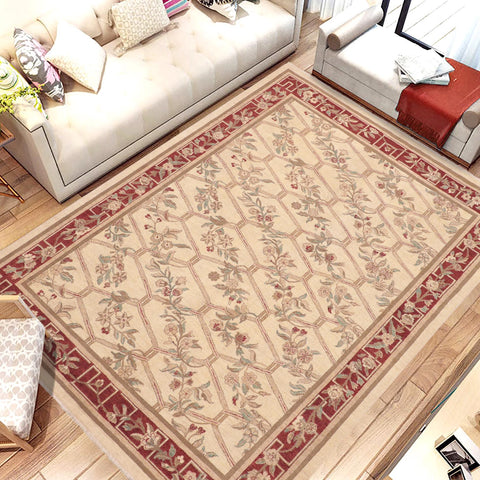 handmade Transitional Kafkaz Beige Wine Red Hand Knotted RECTANGLE 100% WOOL area rug 8' x 10'