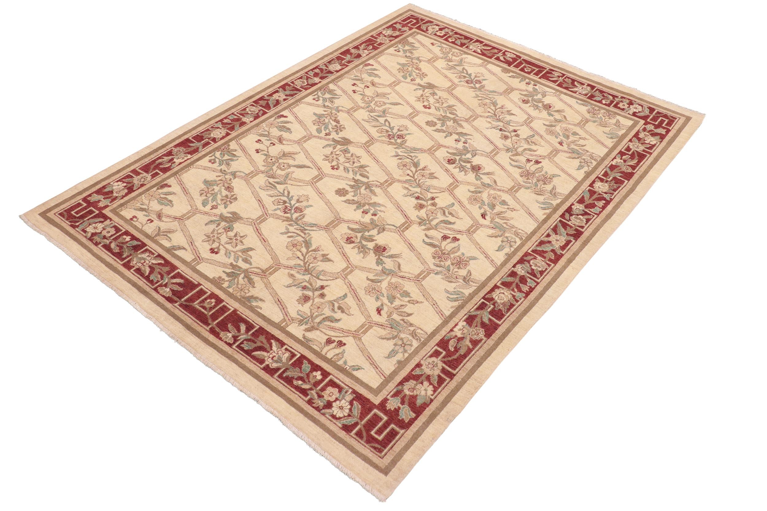 handmade Transitional Kafkaz Beige Wine Red Hand Knotted RECTANGLE 100% WOOL area rug 8' x 10'