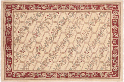 handmade Transitional Kafkaz Beige Wine Red Hand Knotted RECTANGLE 100% WOOL area rug 8' x 10'