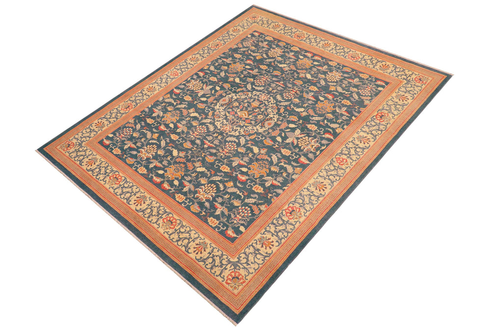 handmade Traditional Kafkaz Green Teal Hand Knotted RECTANGLE 100% WOOL area rug 8x10