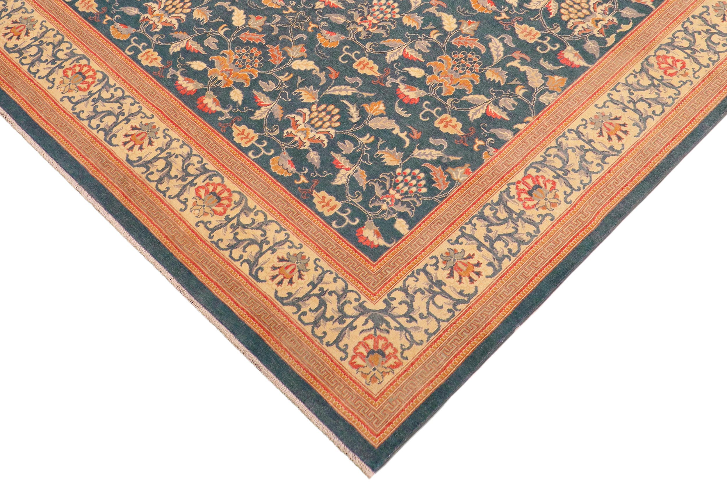 handmade Traditional Kafkaz Green Teal Hand Knotted RECTANGLE 100% WOOL area rug 8x10