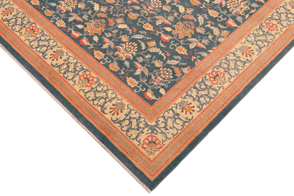 handmade Traditional Kafkaz Green Teal Hand Knotted RECTANGLE 100% WOOL area rug 8x10