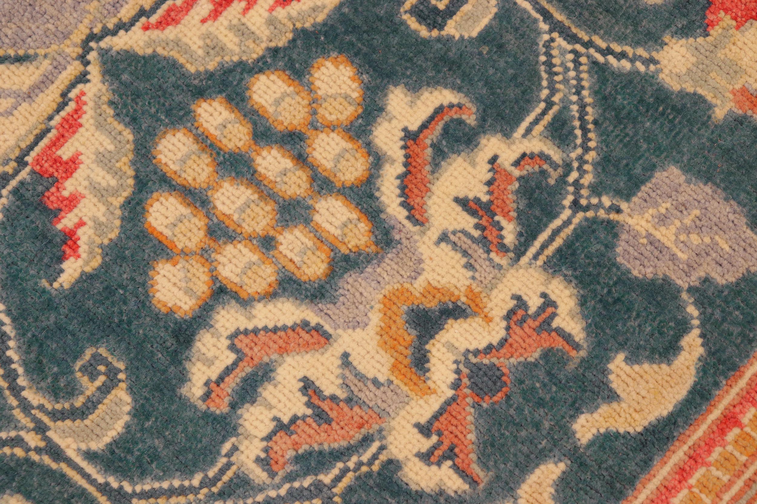 handmade Traditional Kafkaz Green Teal Hand Knotted RECTANGLE 100% WOOL area rug 8x10