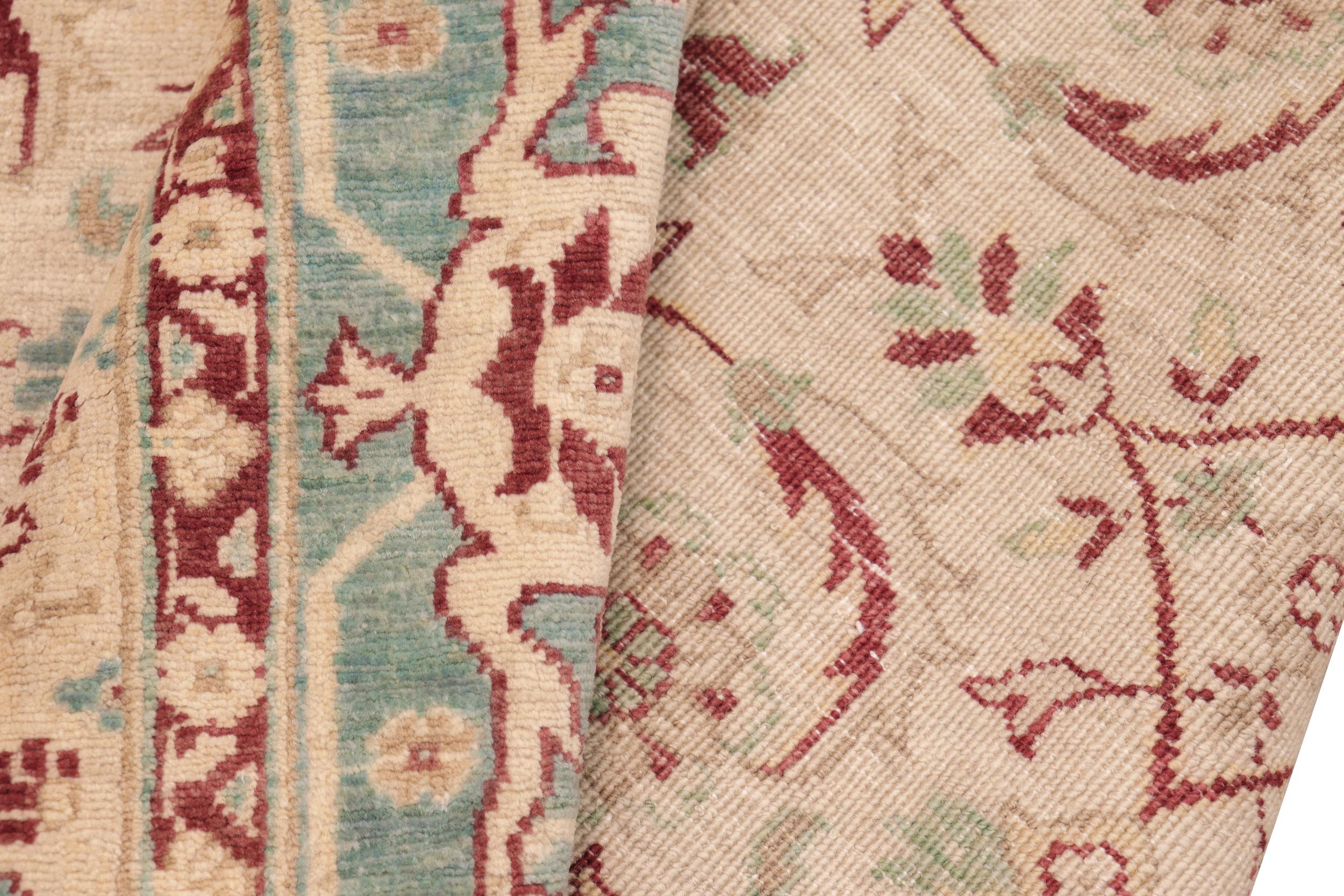 handmade Transitional Kafkaz Beige Green Hand Knotted RECTANGLE 100% WOOL area rug 8' x 10'