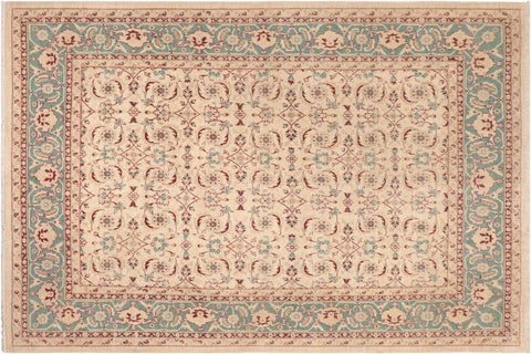 handmade Transitional Kafkaz Beige Green Hand Knotted RECTANGLE 100% WOOL area rug 8' x 10'