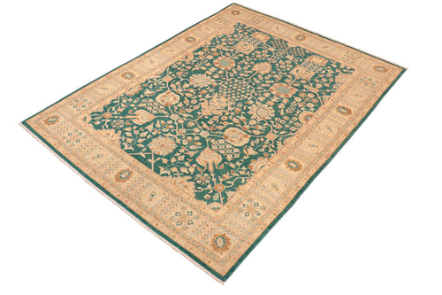 handmade Transitional Kafkaz Green Tan Hand Knotted RECTANGLE 100% WOOL area rug 8' x 10'