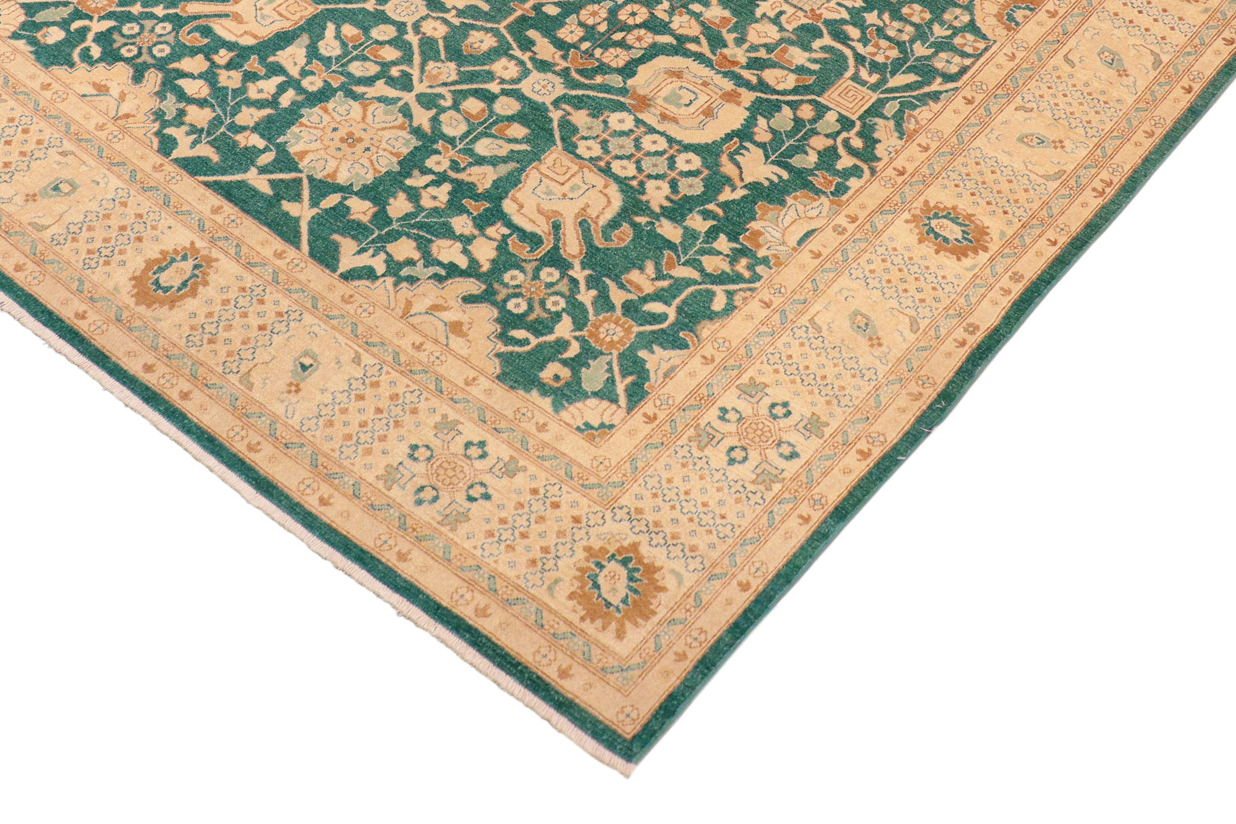 handmade Transitional Kafkaz Green Tan Hand Knotted RECTANGLE 100% WOOL area rug 8' x 10'