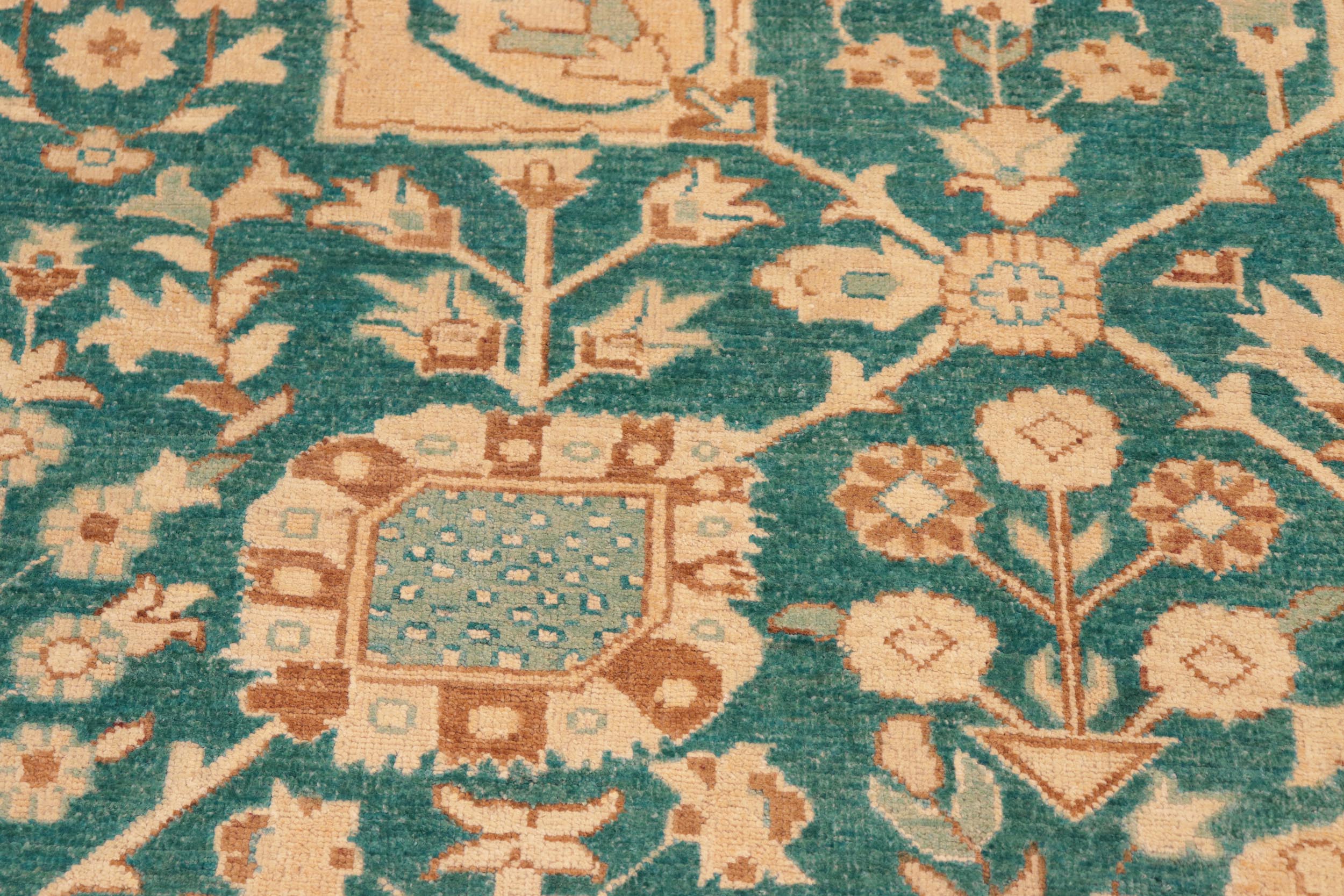 handmade Transitional Kafkaz Green Tan Hand Knotted RECTANGLE 100% WOOL area rug 8' x 10'