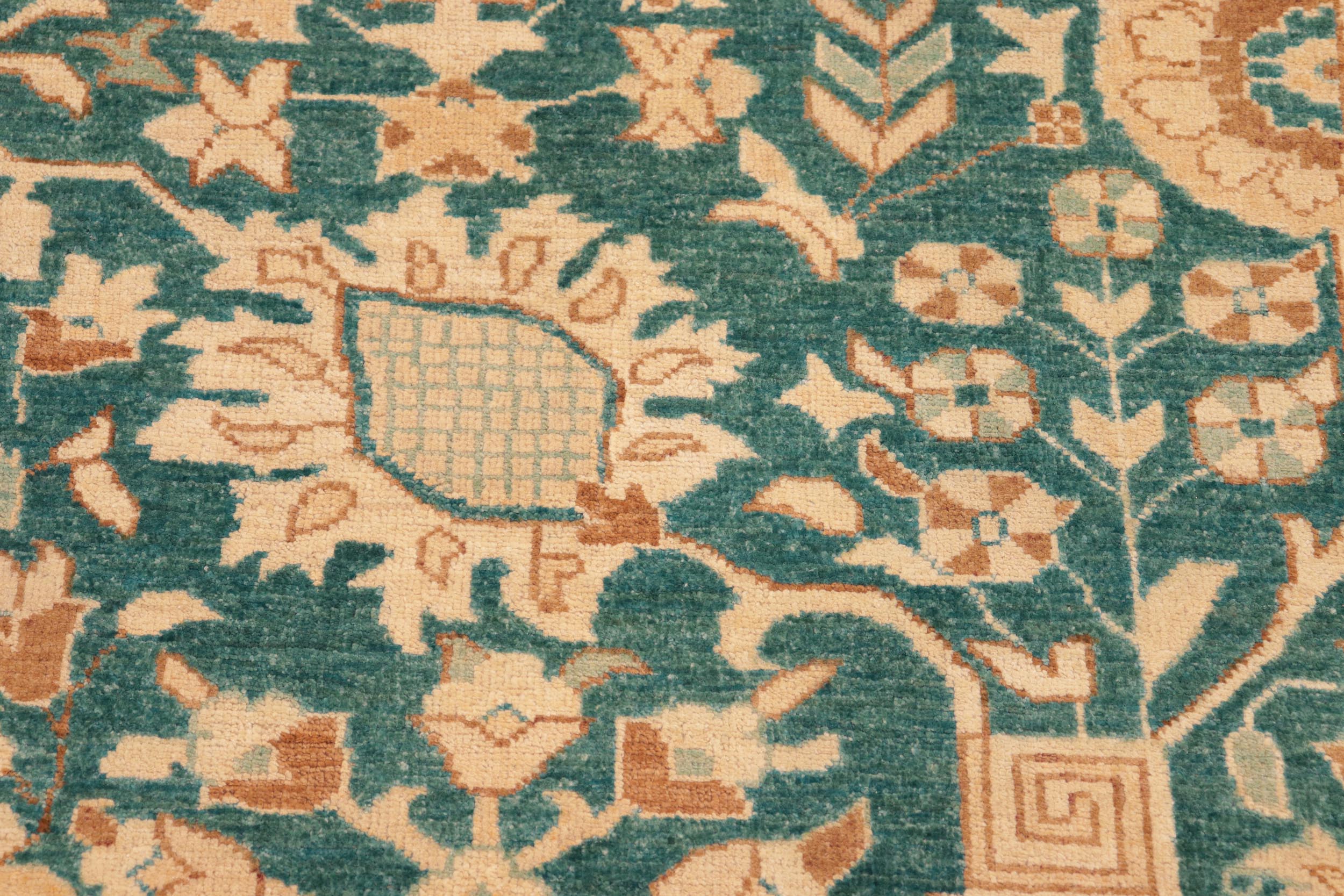 handmade Transitional Kafkaz Green Tan Hand Knotted RECTANGLE 100% WOOL area rug 8' x 10'