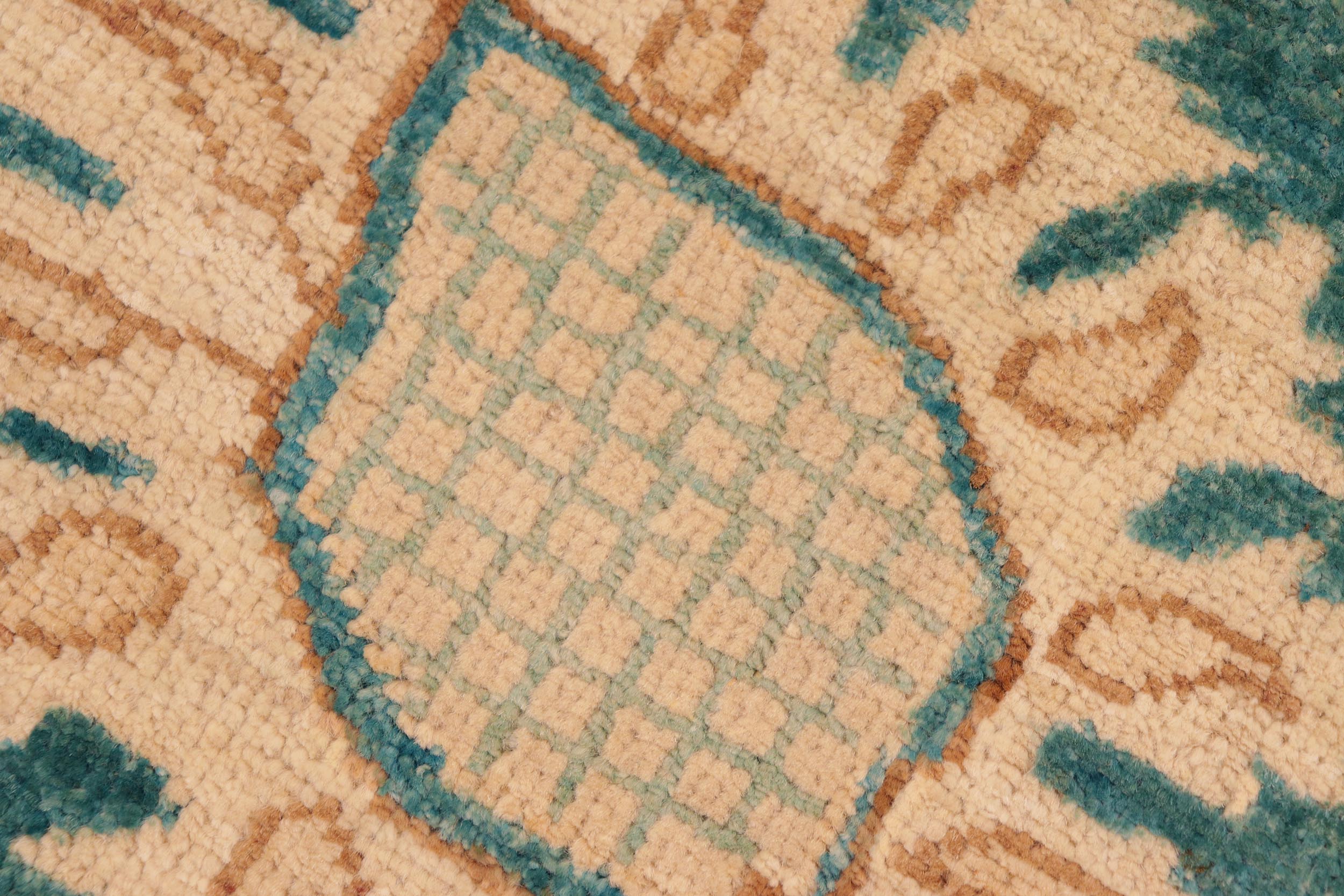 handmade Transitional Kafkaz Green Tan Hand Knotted RECTANGLE 100% WOOL area rug 8' x 10'