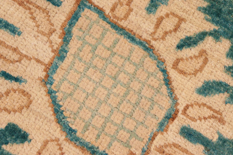 handmade Transitional Kafkaz Green Tan Hand Knotted RECTANGLE 100% WOOL area rug 8' x 10'