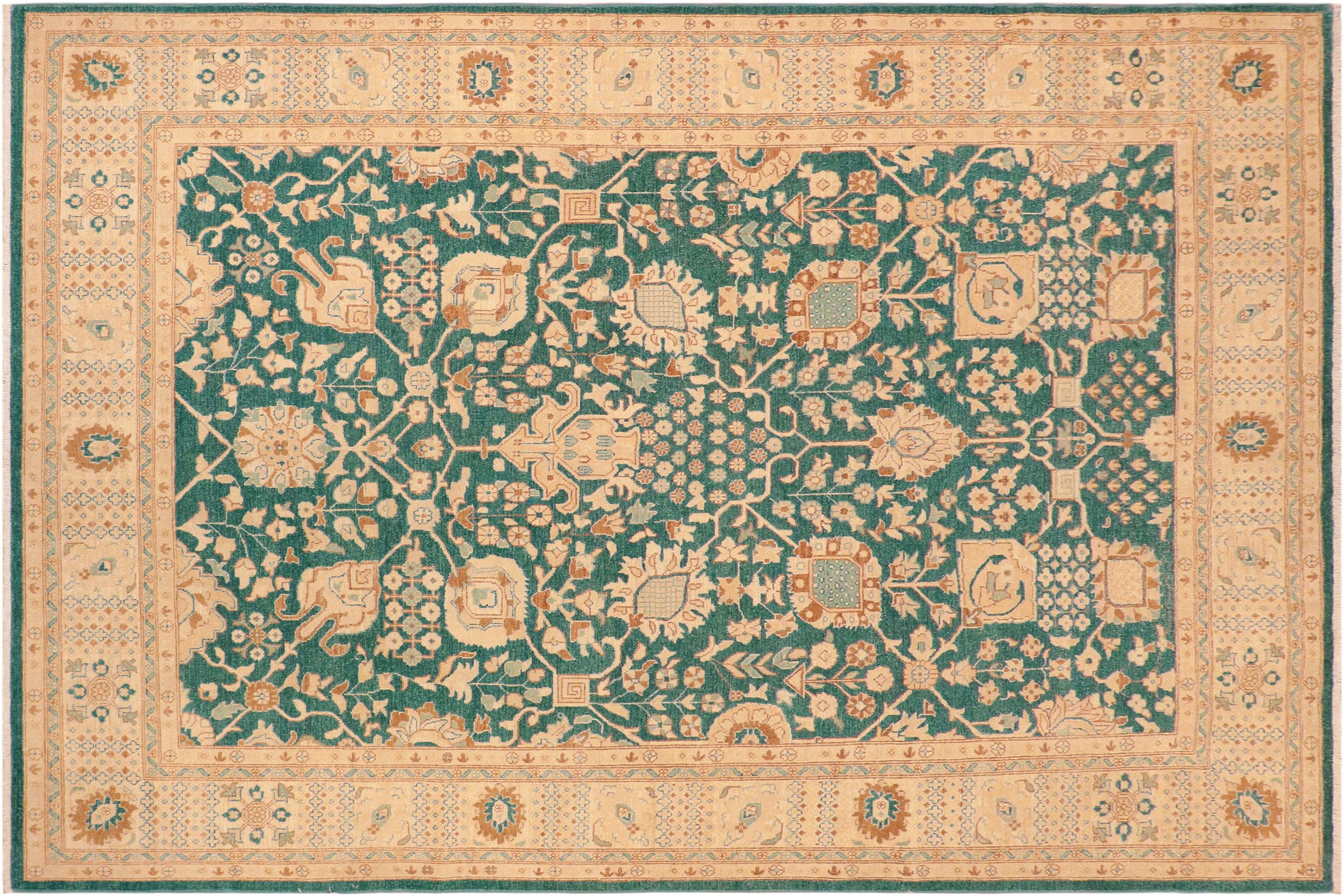 handmade Transitional Kafkaz Green Tan Hand Knotted RECTANGLE 100% WOOL area rug 8' x 10'