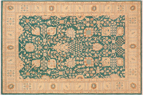 handmade Transitional Kafkaz Green Tan Hand Knotted RECTANGLE 100% WOOL area rug 8' x 10'