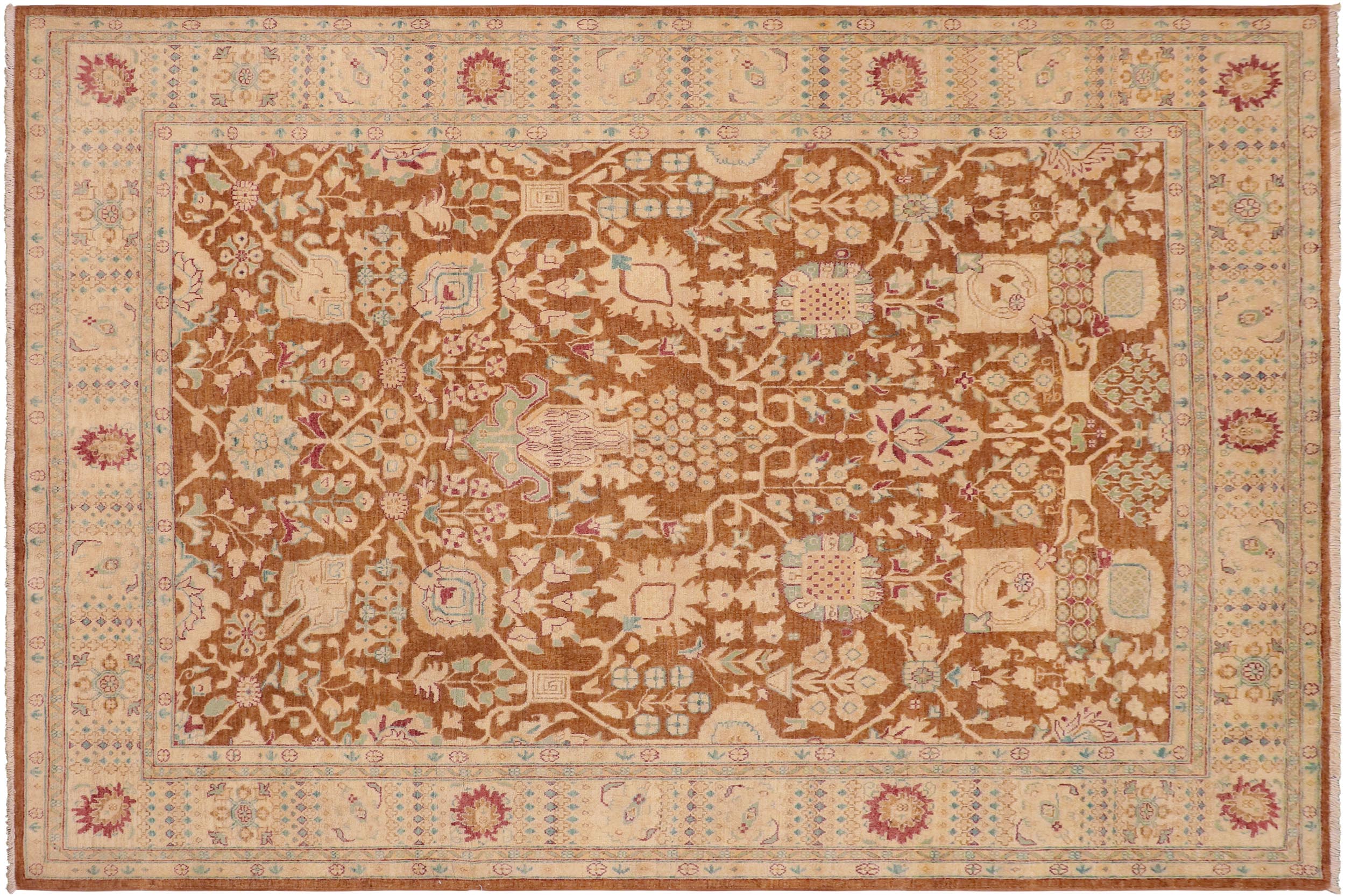 handmade Transitional Kafkaz Brown Beige Hand Knotted RECTANGLE 100% WOOL area rug 8' x 10'
