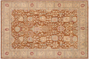 8x10 hand knotted transitional wool rug in brown and beige - Chic Jesusa