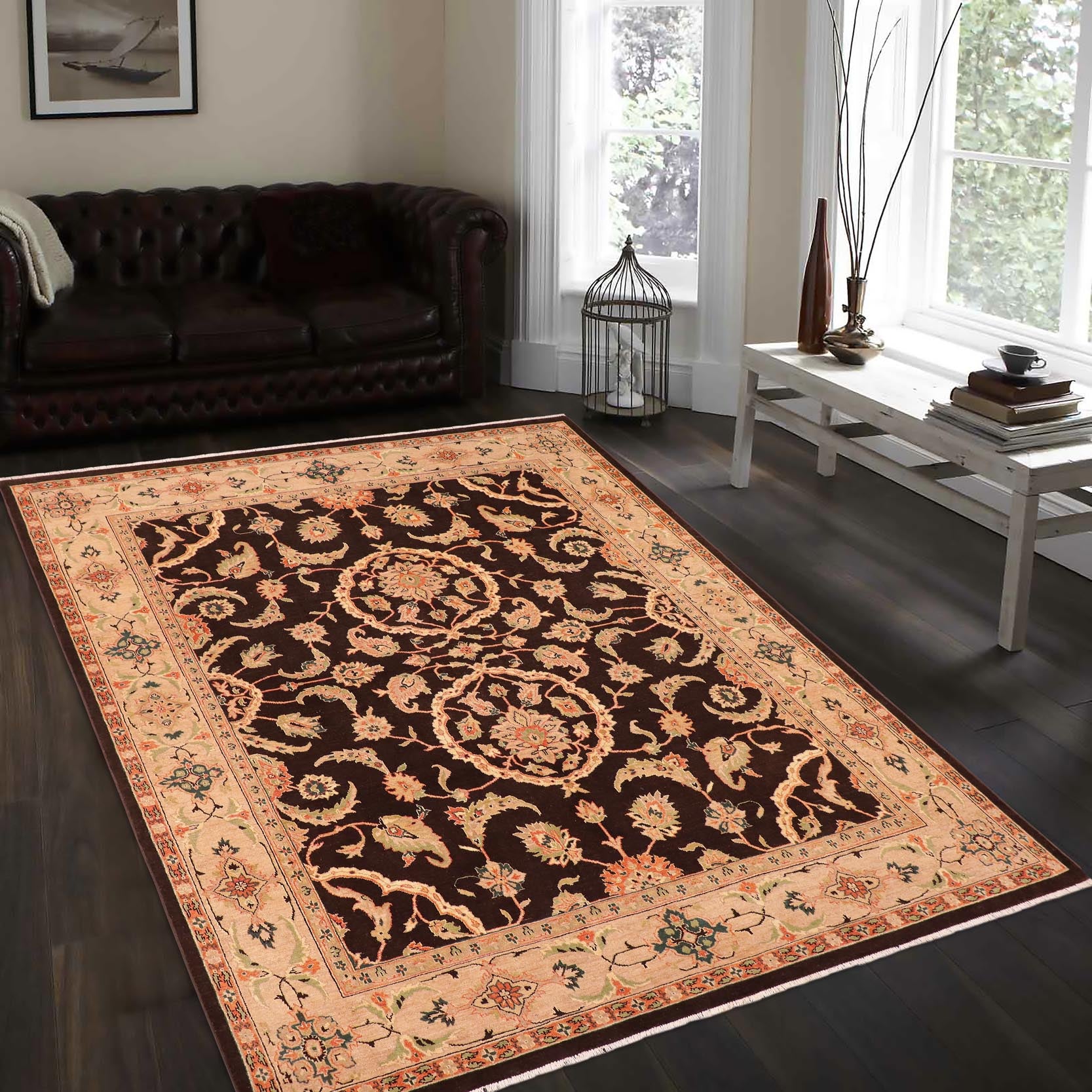 handmade Traditional Kafkaz Brown Tan Hand Knotted RECTANGLE 100% WOOL area rug 8x10