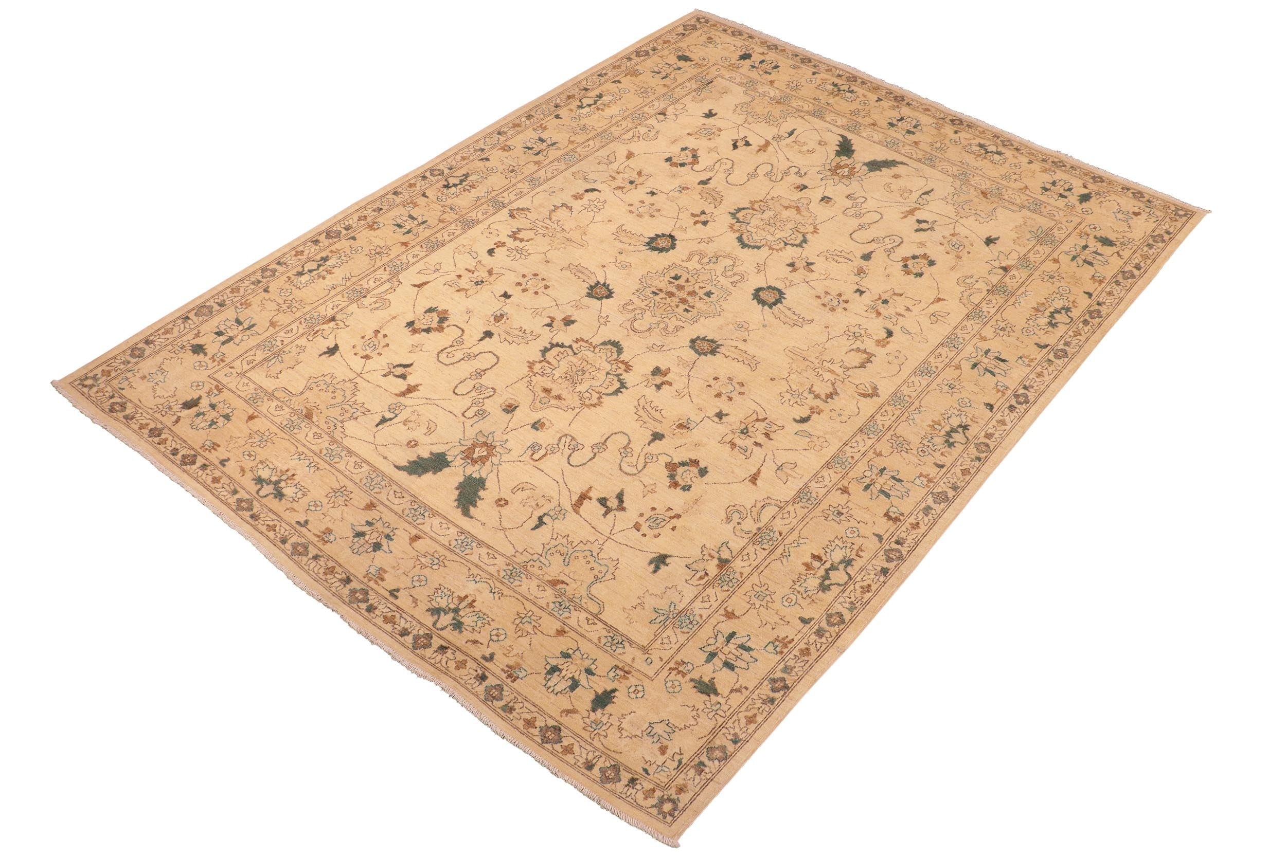 handmade Traditional Kafkaz Tan Green Hand Knotted RECTANGLE 100% WOOL area rug 8x10