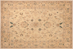 8x10 hand knotted Ziegler wool rug in tan and green - Bohemian Ziegler Exie