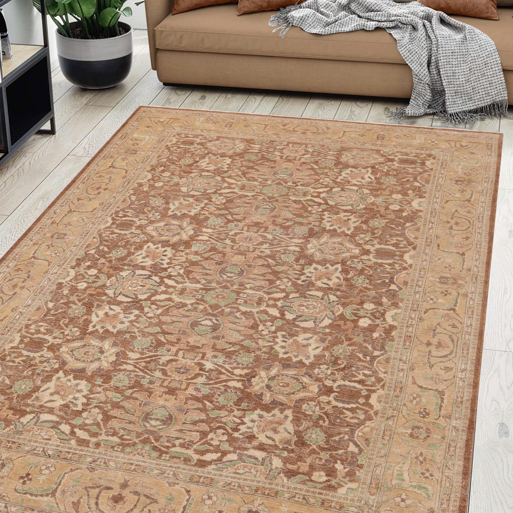 handmade Transitional Kafkaz Lt. Brown Gold Hand Knotted RECTANGLE 100% WOOL area rug 9' x 12'