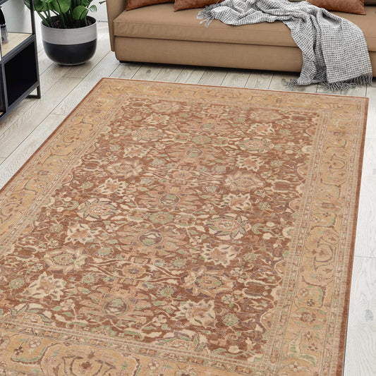 handmade Transitional Kafkaz Lt. Brown Gold Hand Knotted RECTANGLE 100% WOOL area rug 9' x 12'