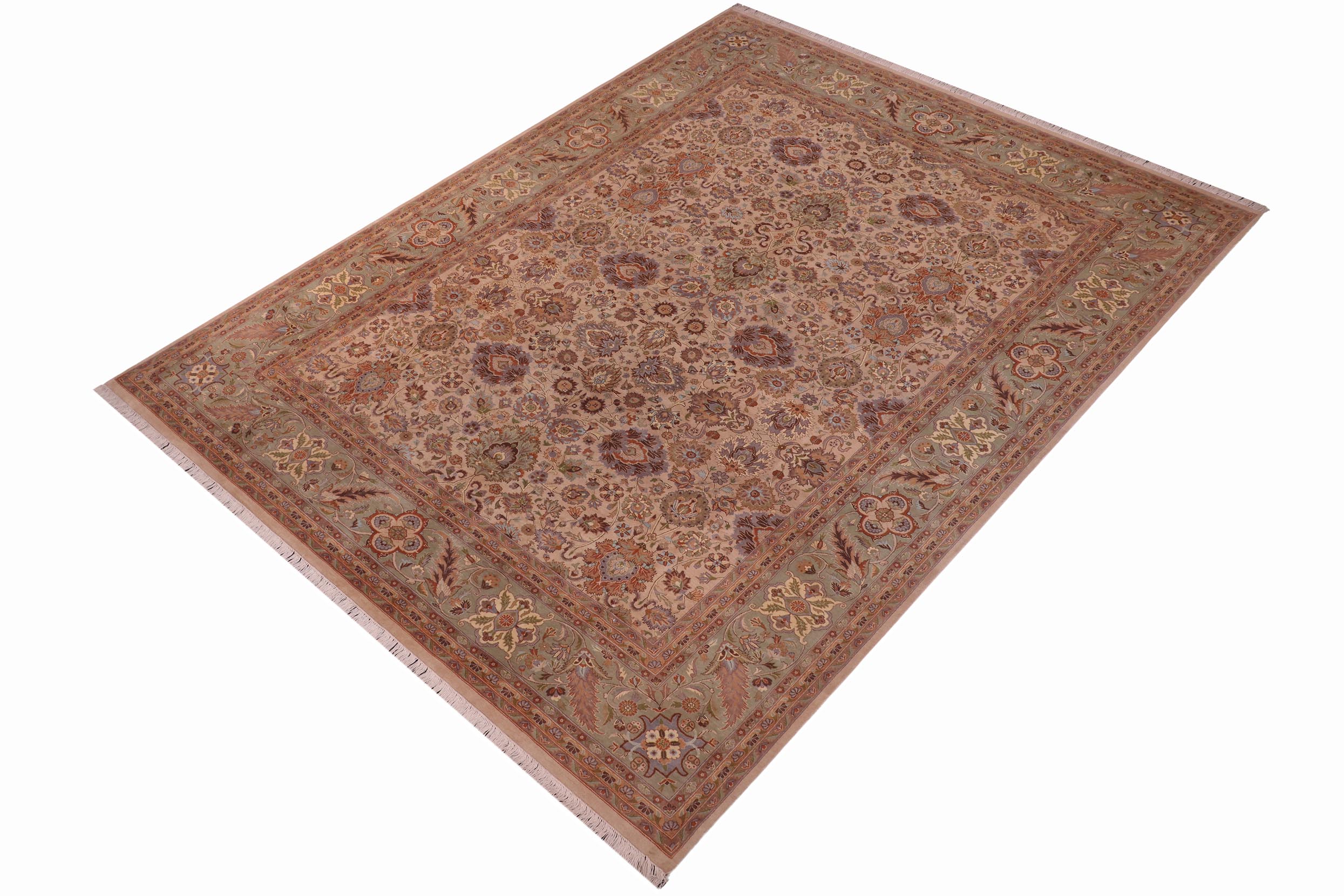 handmade Transitional Mehal Tan Lt. Green Hand Knotted RECTANGLE 100% WOOL area rug 9x12