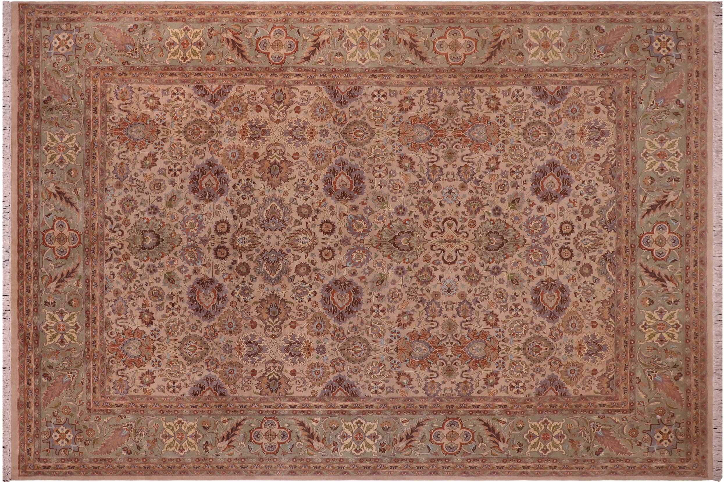 handmade Transitional Mehal Tan Lt. Green Hand Knotted RECTANGLE 100% WOOL area rug 9x12