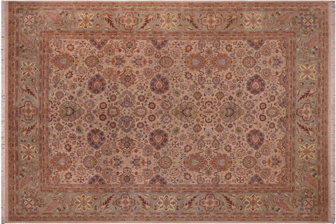 handmade Transitional Mehal Tan Lt. Green Hand Knotted RECTANGLE 100% WOOL area rug 9x12