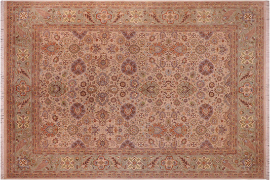 handmade Transitional Mehal Tan Lt. Green Hand Knotted RECTANGLE 100% WOOL area rug 9x12