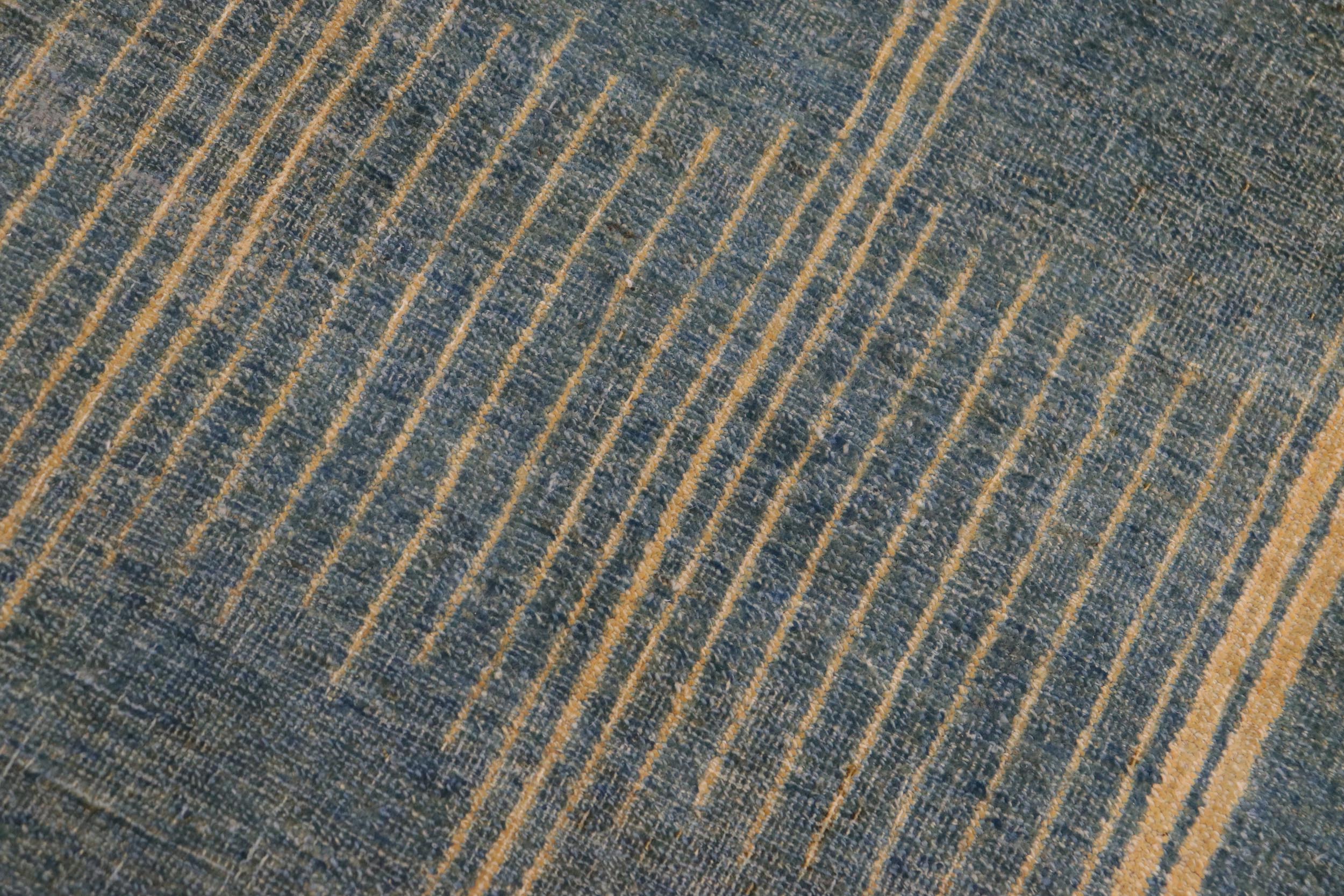 handmade Geometric Antique Blue Tan Hand Knotted RECTANGLE 100% WOOL area rug 9' x 11'