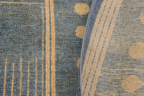 handmade Geometric Antique Blue Tan Hand Knotted RECTANGLE 100% WOOL area rug 9' x 11'
