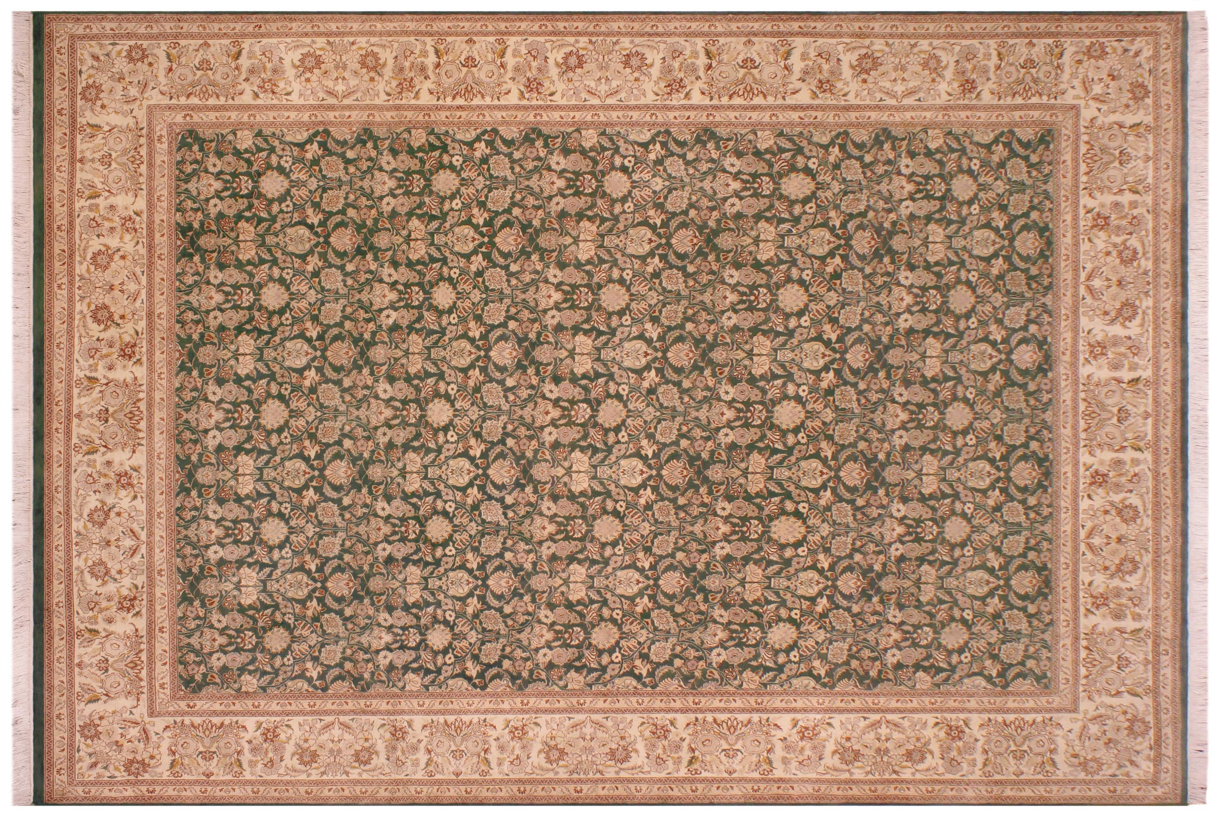 handmade Transitional Lahore Green Tan Hand Knotted RECTANGLE 100% WOOL area rug 9x12