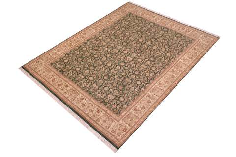 handmade Transitional Lahore Green Tan Hand Knotted RECTANGLE 100% WOOL area rug 9x12