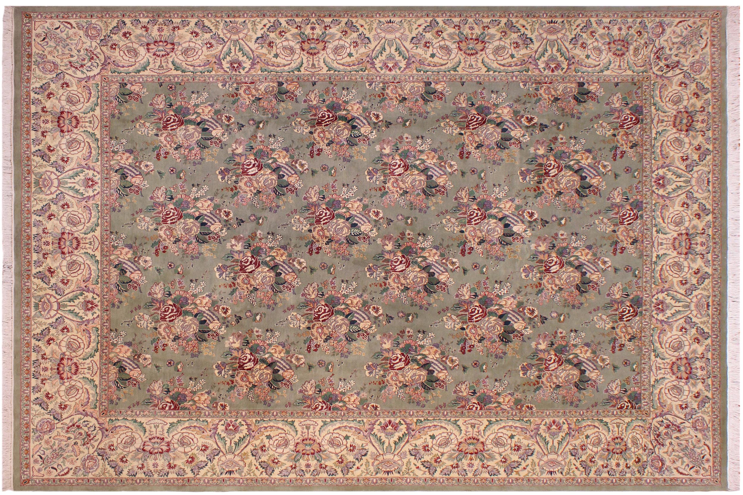 handmade Transitional Regular Lt. Green Tan Hand Knotted RECTANGLE 100% WOOL area rug 9x12