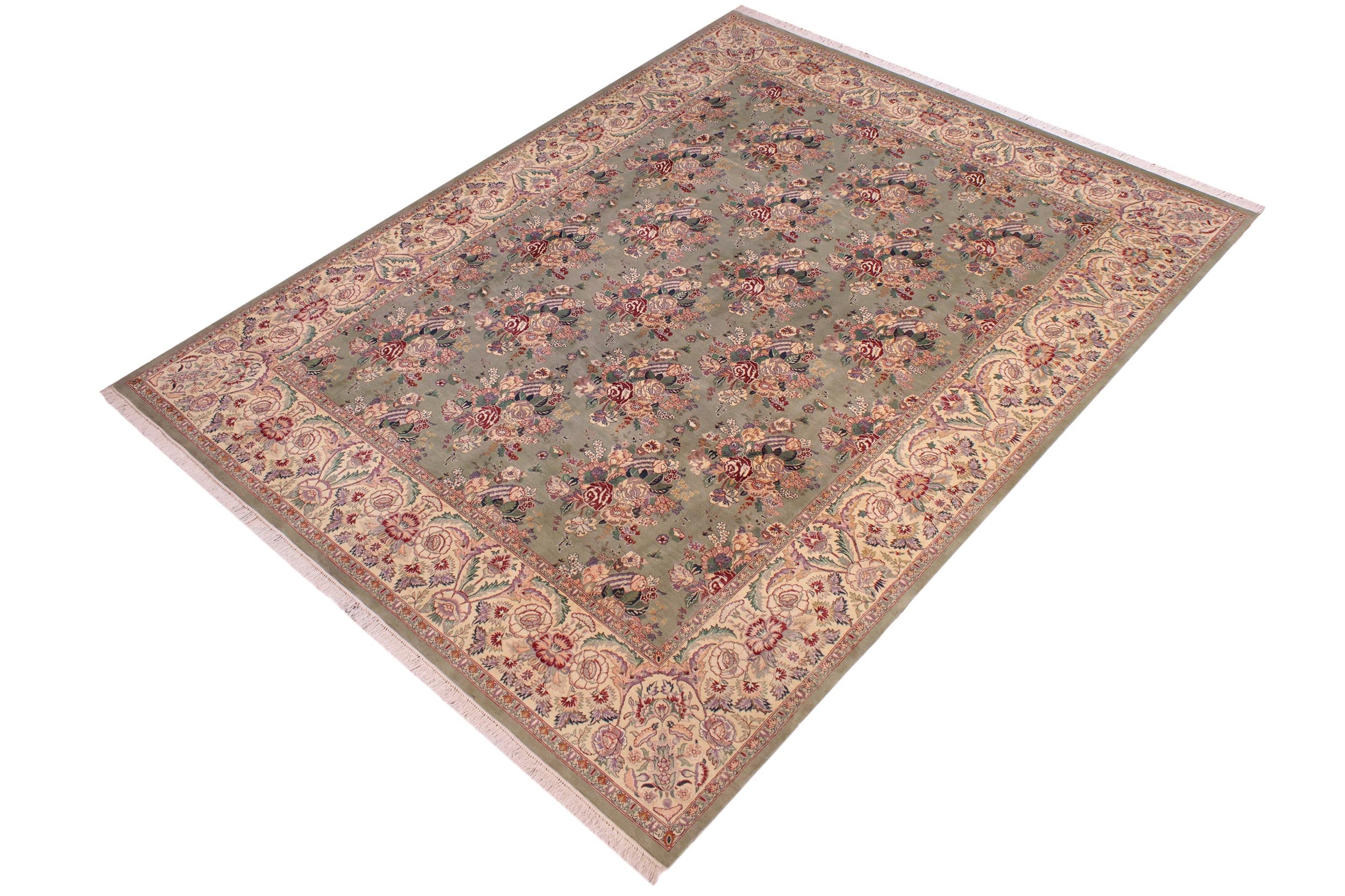 handmade Transitional Regular Lt. Green Tan Hand Knotted RECTANGLE 100% WOOL area rug 9x12