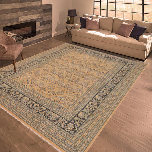 handmade Transitional Kafkaz Nude Drk.green Hand Knotted RECTANGLE 100% WOOL area rug 9x12