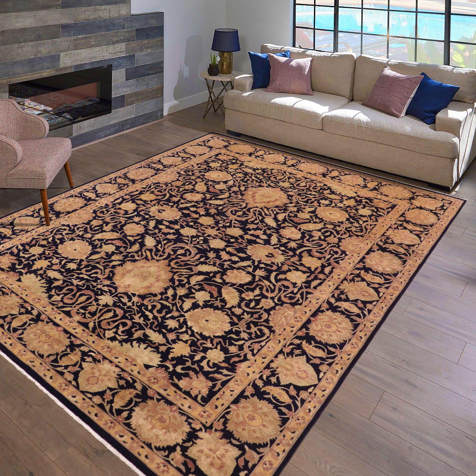 handmade Traditional Kafkaz Blue Green Hand Knotted RECTANGLE 100% WOOL area rug 9x13