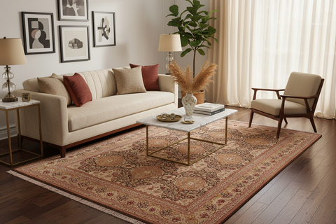 handmade Transitional Kirman Brown Brown Hand Knotted RECTANGLE 100% WOOL area rug 9x12