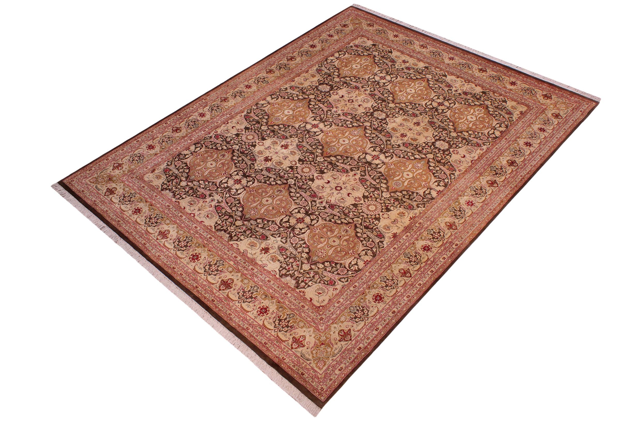 handmade Transitional Kirman Brown Brown Hand Knotted RECTANGLE 100% WOOL area rug 9x12