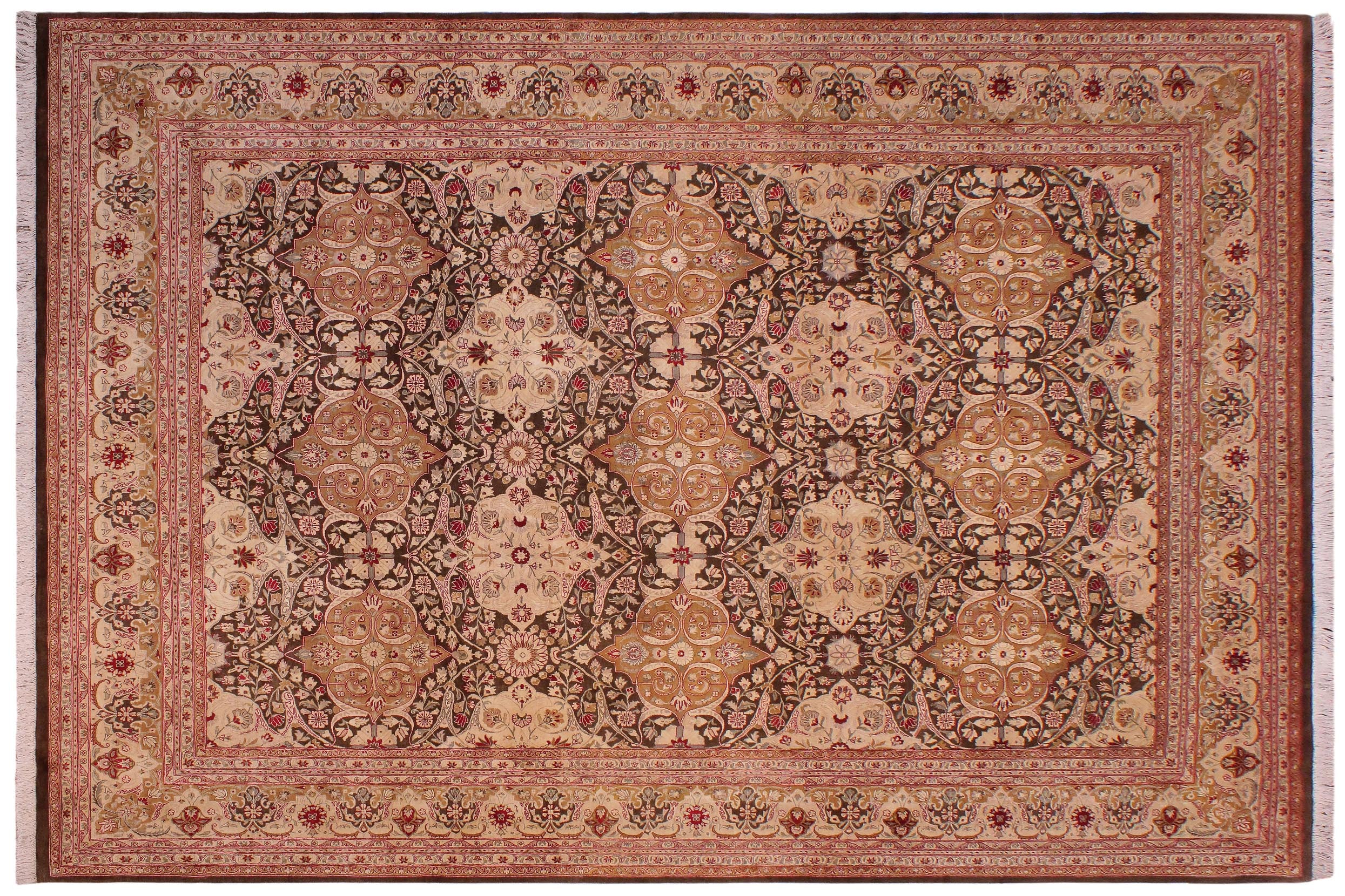 handmade Transitional Kirman Brown Brown Hand Knotted RECTANGLE 100% WOOL area rug 9x12