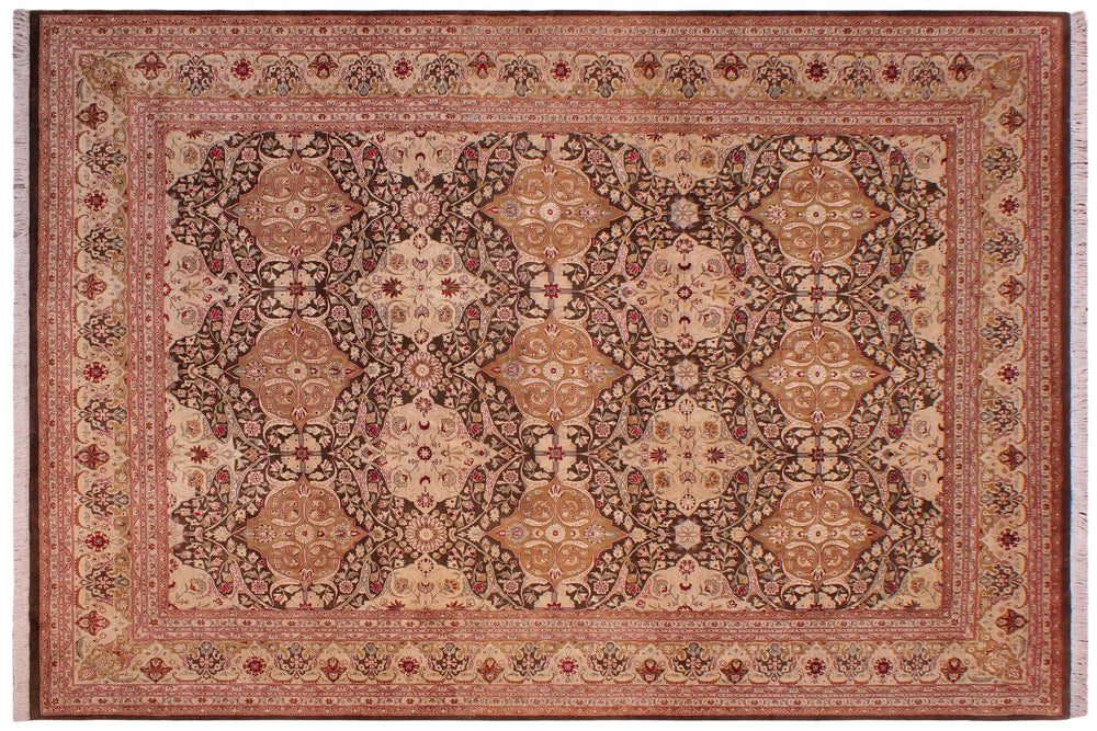 handmade Transitional Kirman Brown Brown Hand Knotted RECTANGLE 100% WOOL area rug 9x12