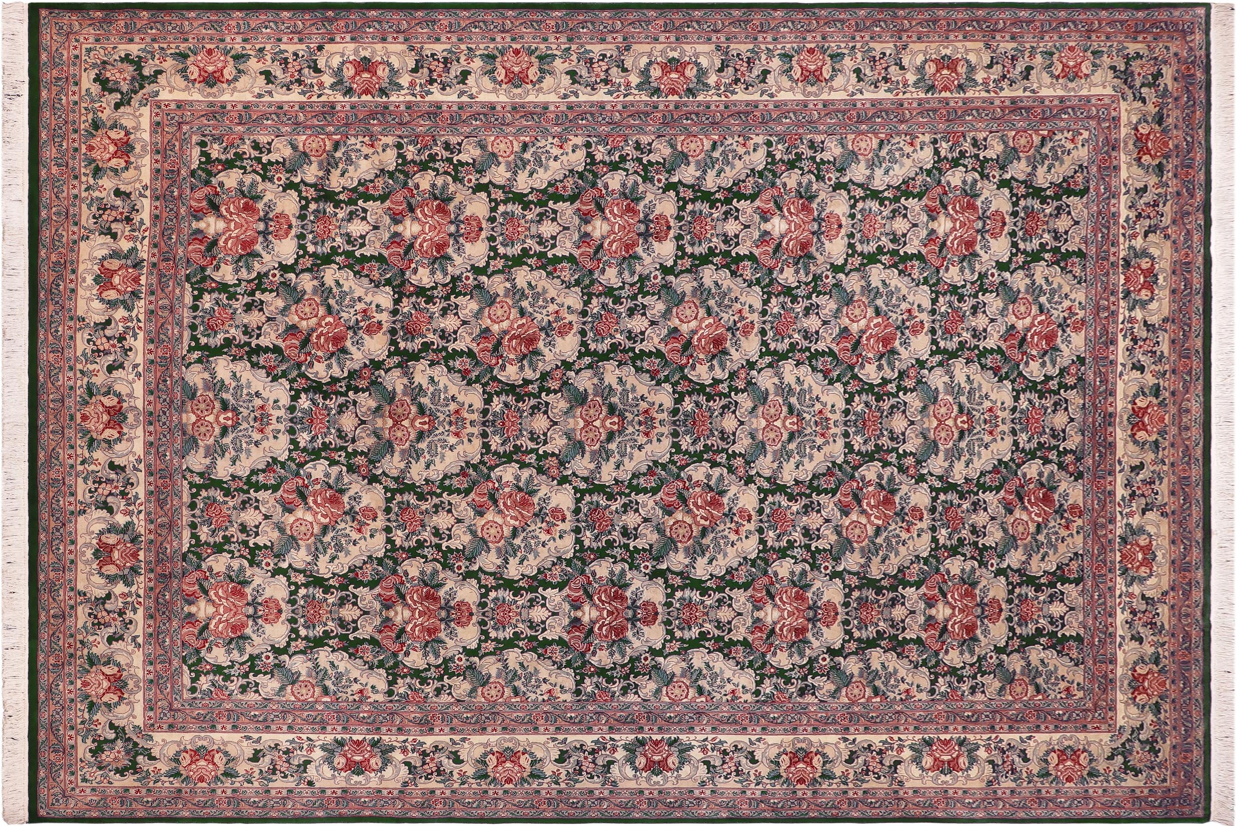 handmade Transitional Golden Green Beige Hand Knotted RECTANGLE 100% WOOL area rug 9x13