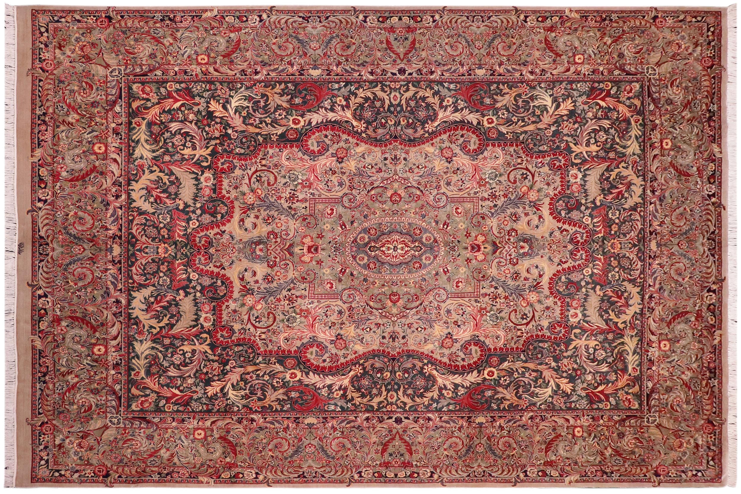 handmade Traditional Afridi Green Lt. Green Hand Knotted RECTANGLE 100% WOOL area rug 9x12