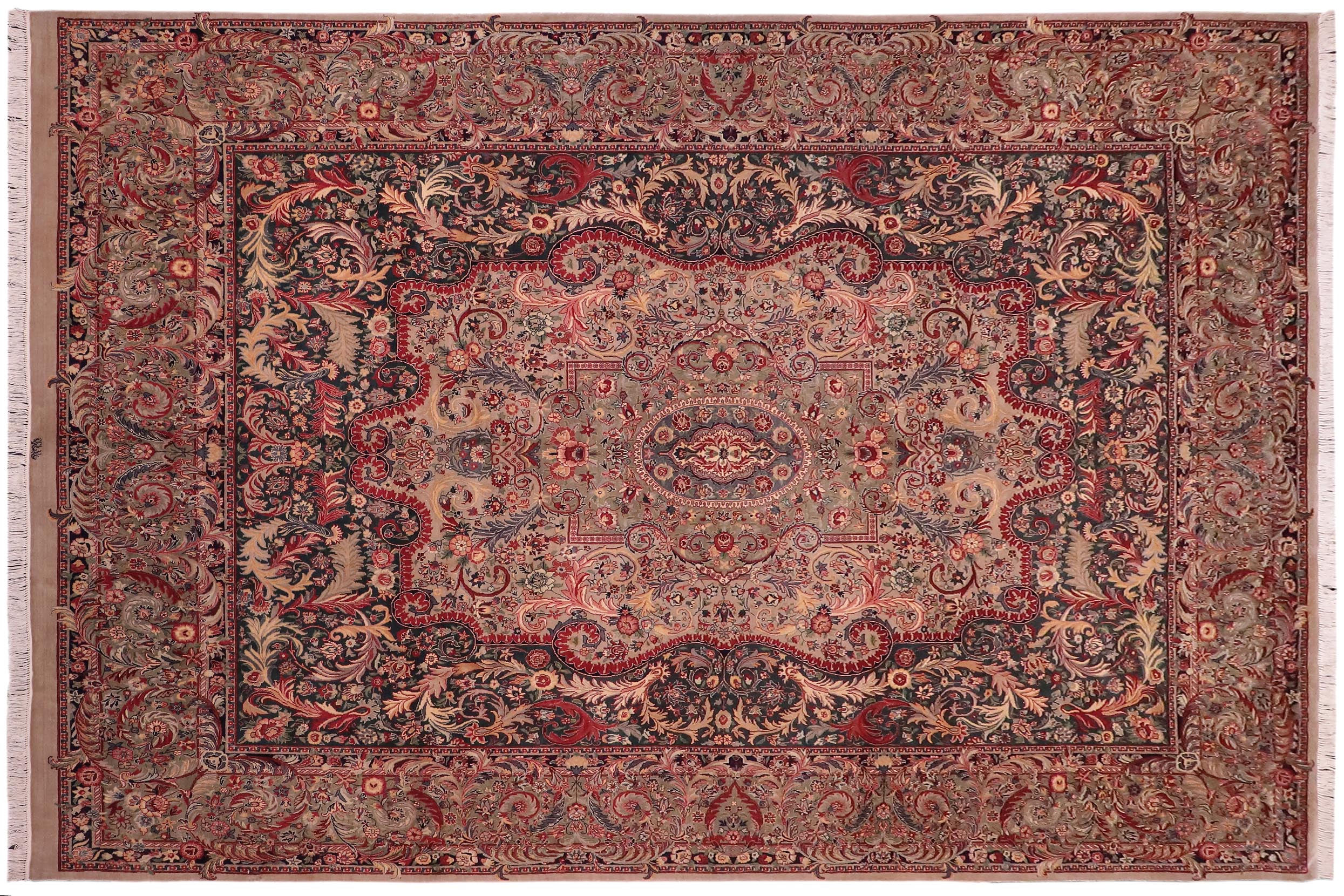 handmade Traditional Afridi Green Lt. Green Hand Knotted RECTANGLE 100% WOOL area rug 9x12